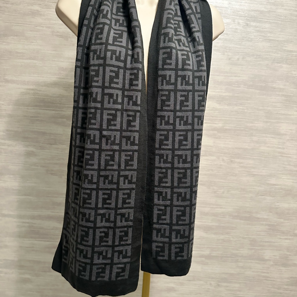 Fendi Monogram Black And Gray Scarf